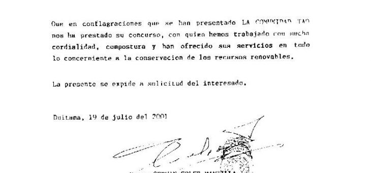 Carta de Los Bomberos para la Comunidad Tao